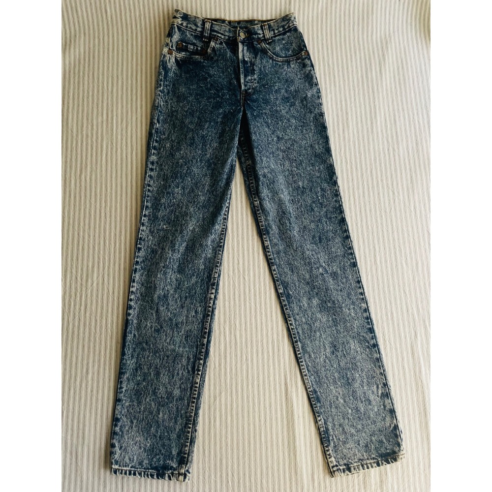 Vintage Levis 701 Acid Wash Jeans High Rise Straight Leg Button Fly Blue 26x34